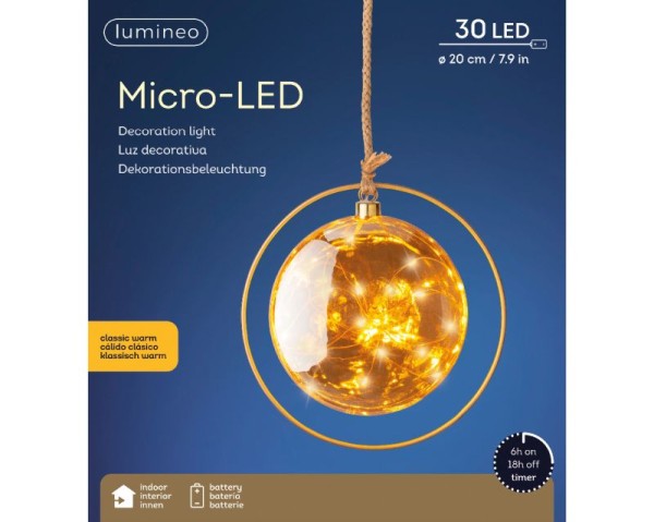 Lumineo Micro LED Kugel Amber/klwarm Ø20cm-30L