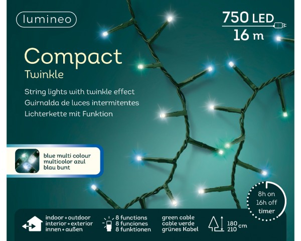 Lumineo LED Compact Beleuchtung Twinkle Effekt 8 Funktionen blau 750L