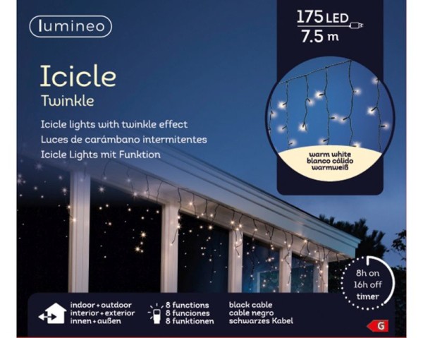 Lumineo LED Icicle Lights Twinkle Effekt 8 Funktionen warm-weiß